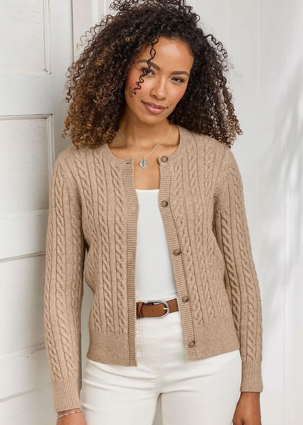 Cotton Traders Latte Cutest Cable Cardigan - 8 Image 1