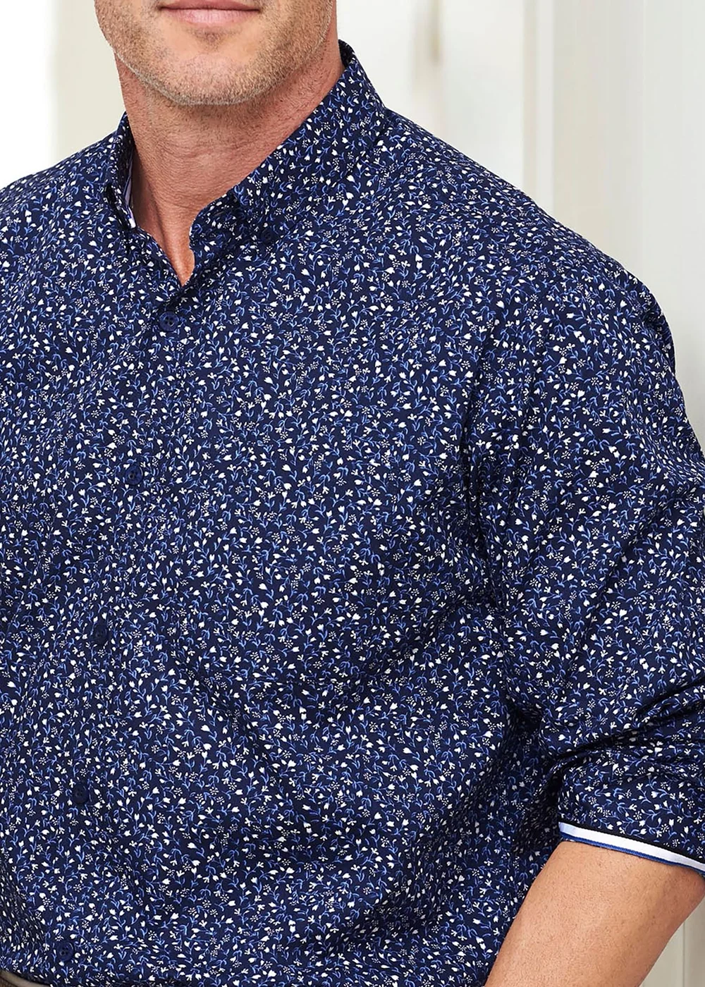 Cotton Traders Dark Blue Long Sleeve Supreme Easy-Care Print Shirt - M Image 3