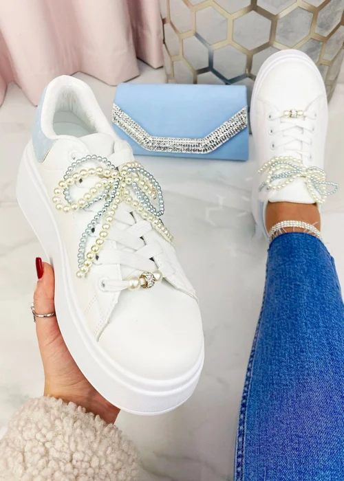 Love Lemonade Blue Sparkly Pearl Bow Chunky Trainers - 3 Image 1