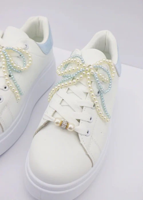 Love Lemonade Blue Sparkly Pearl Bow Chunky Trainers - 3 Image 3