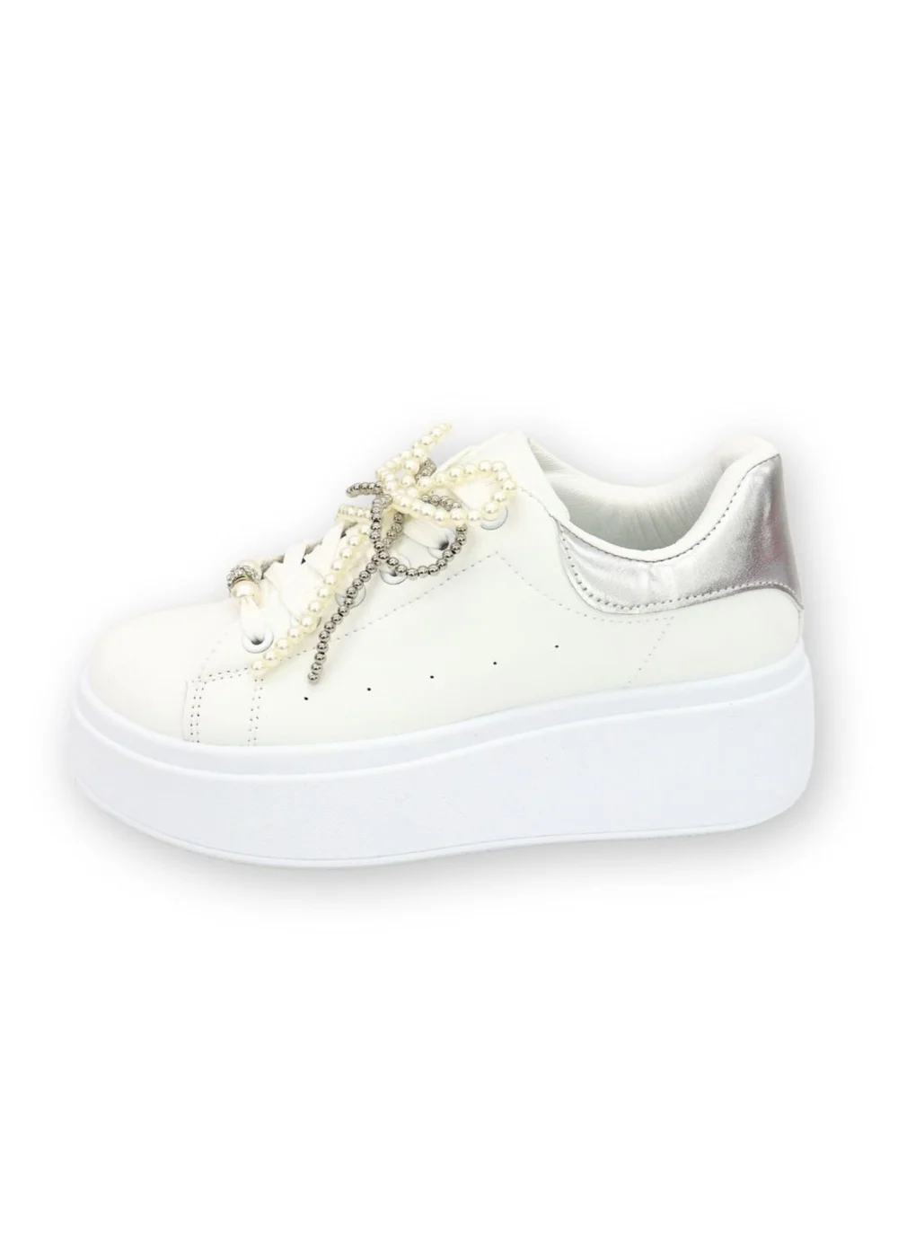 Love Lemonade Silver Sparkly Pearl Bow Chunky Trainers - 3 Image 4