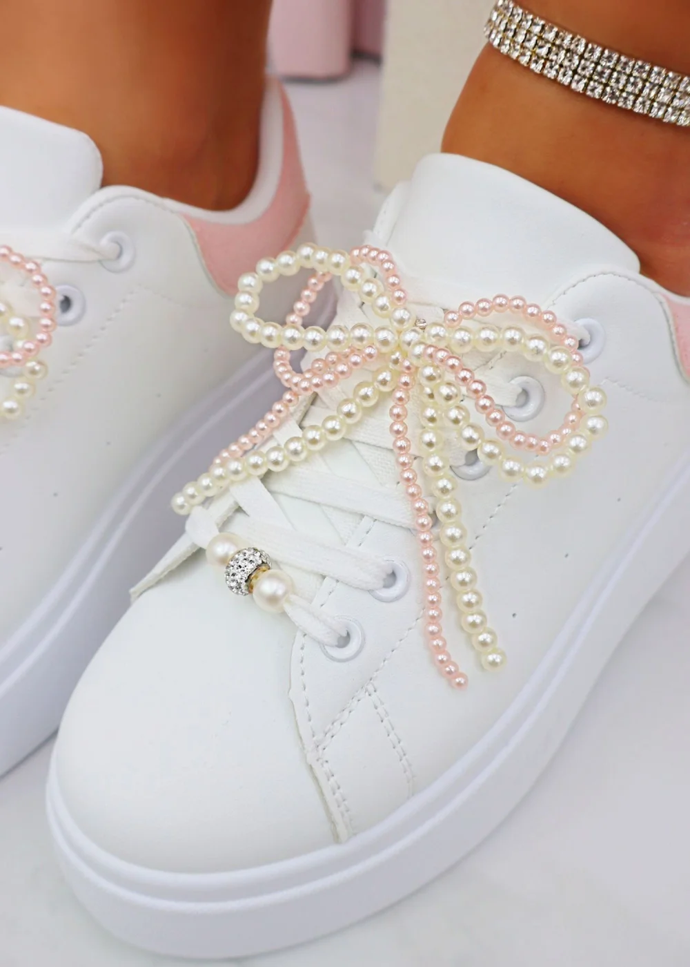 Love Lemonade Pink Sparkly Pearl Bow Chunky Trainers - 3 Image 2