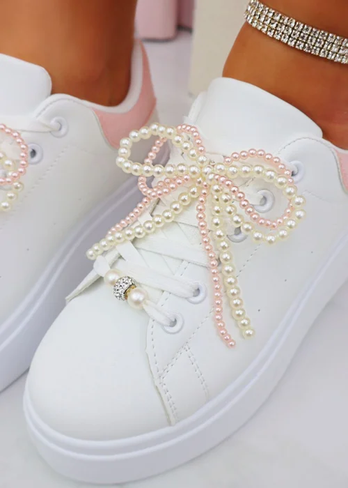 Love Lemonade Pink Sparkly Pearl Bow Chunky Trainers - 3 Image 2