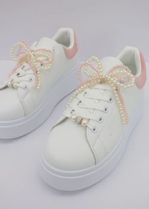 Love Lemonade Pink Sparkly Pearl Bow Chunky Trainers - 3 Image 3
