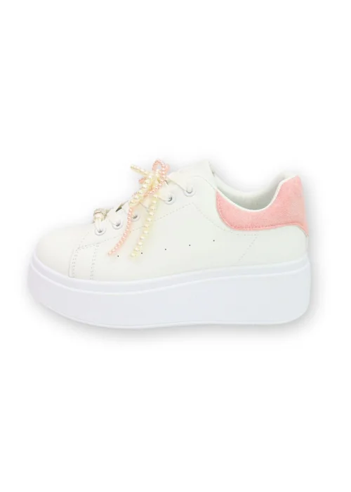 Love Lemonade Pink Sparkly Pearl Bow Chunky Trainers - 3 Image 4