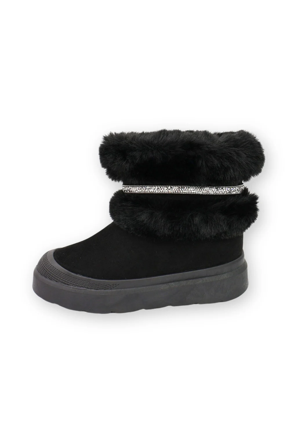 Love Lemonade Black Crystal Embellished Faux Fur Trim Boots - 3 Image 4