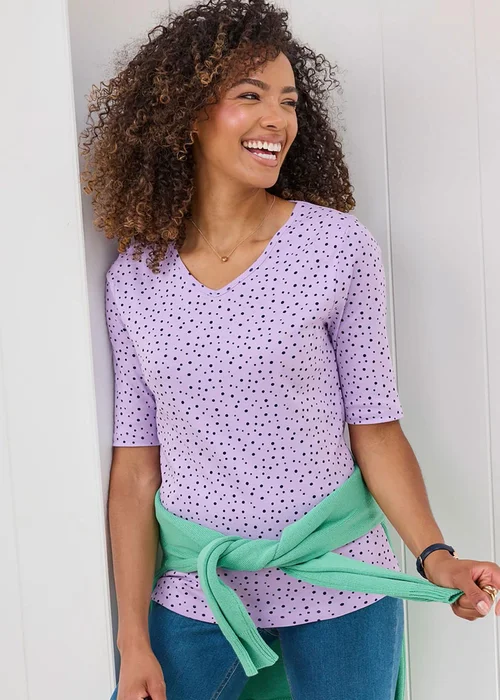 Cotton Traders Pastel Lavender Wrinkle Free Spot Print Top - 8 Image 2