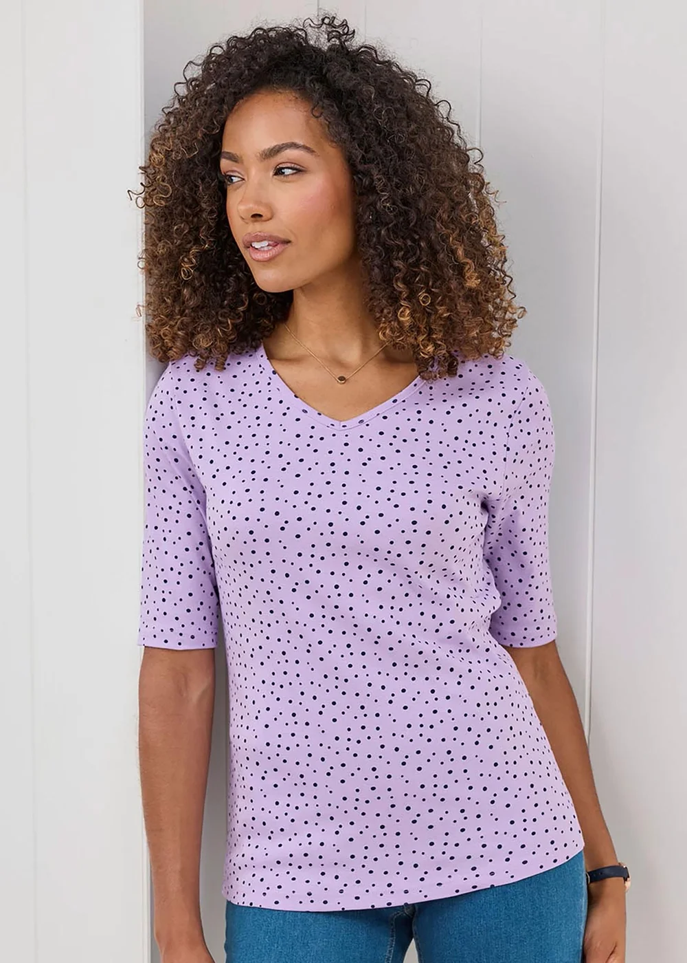 Cotton Traders Pastel Lavender Wrinkle Free Spot Print Top - 8 Image 3
