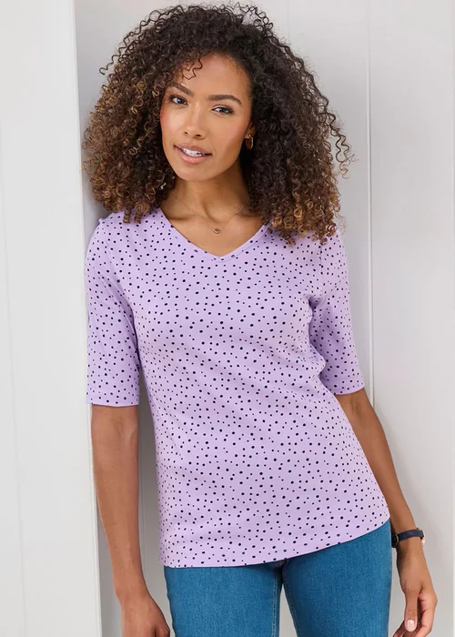 Cotton Traders Pastel Lavender Wrinkle Free Spot Print Top - 8 Image 1