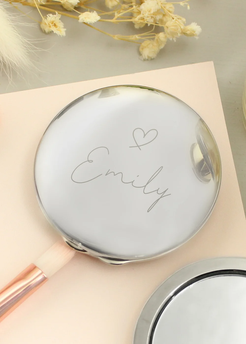 Personalised Memento Company Silver Heart Motif Round Compact Mirror - One Size Image 2