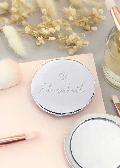 Personalised Memento Company Silver Heart Motif Round Compact Mirror - One Size Image 1