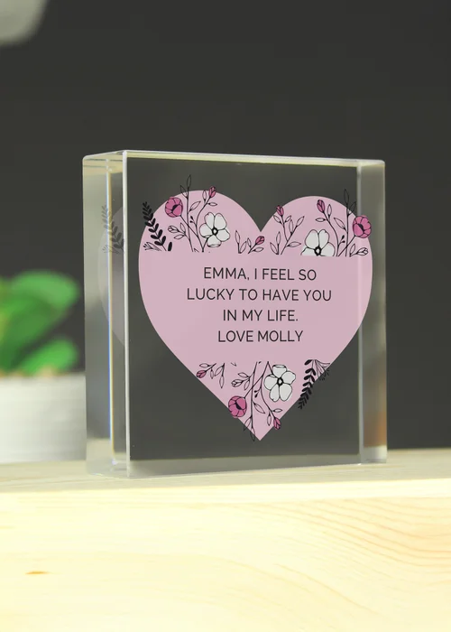Personalised Memento Company Pink Floral Clear Glass Ornament - One Size Image 2