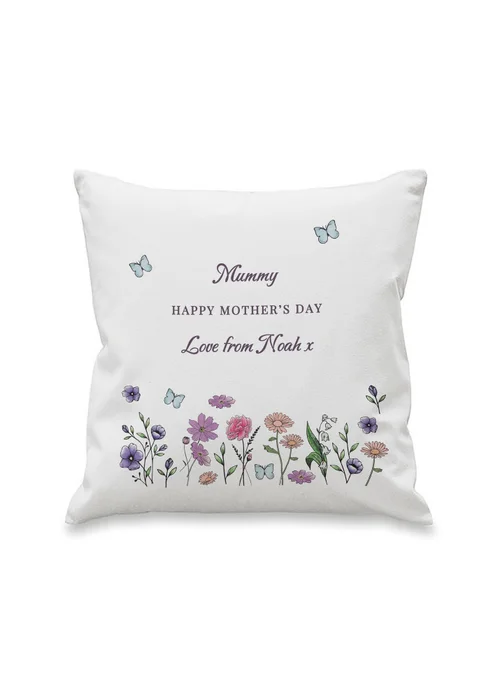 Personalised Memento Company Wildflower White Cushion & Insert - One Size Image 1