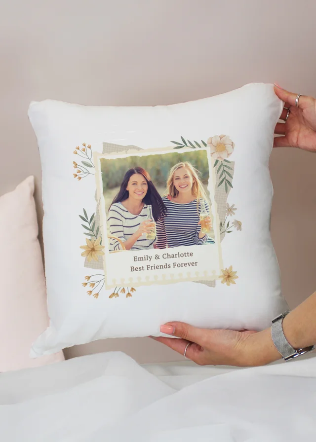 Personalised Memento Company Photo Upload Floral White Cushion & Insert