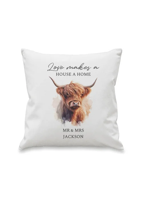Personalised Memento Company Highland Cow White Cushion - One Size Image 1