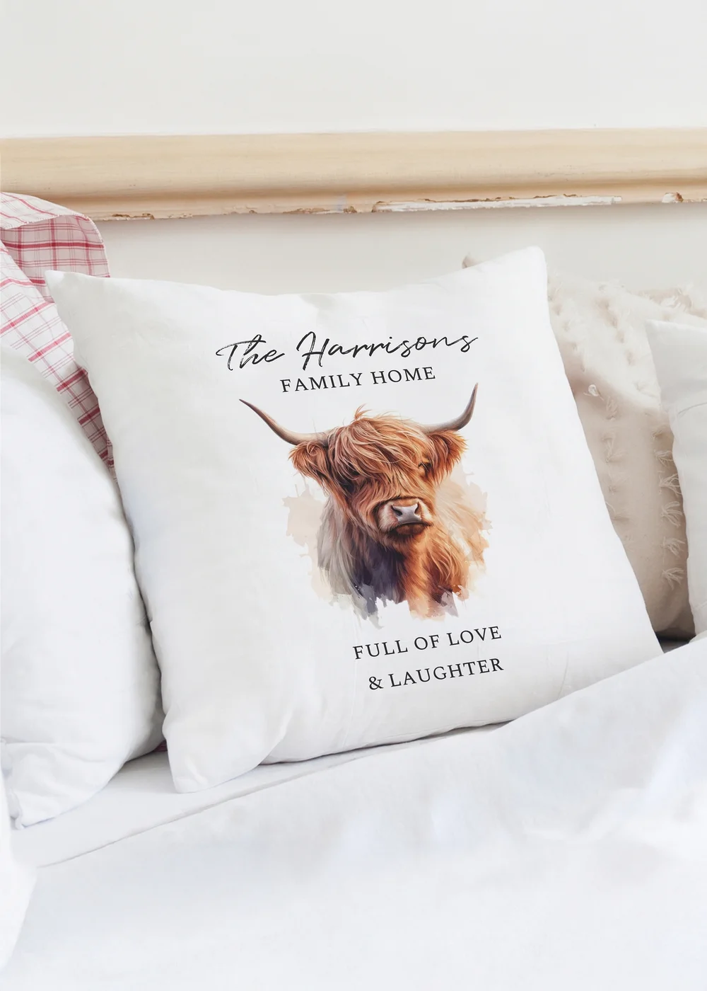 Personalised Memento Company Highland Cow White Cushion - One Size Image 3