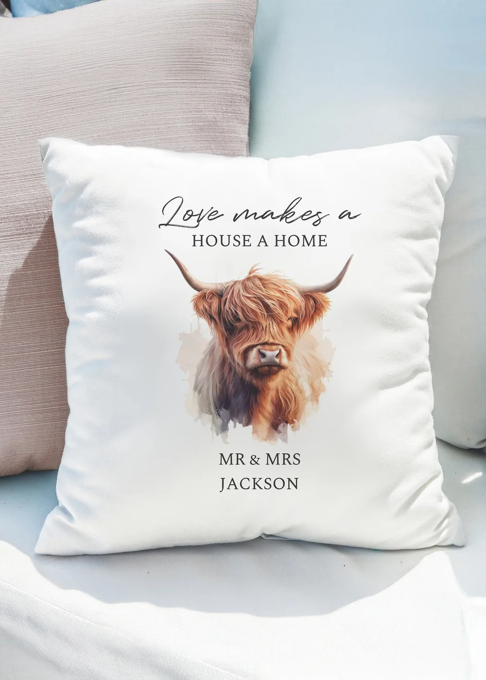 Personalised Memento Company Highland Cow White Cushion - One Size Image 2