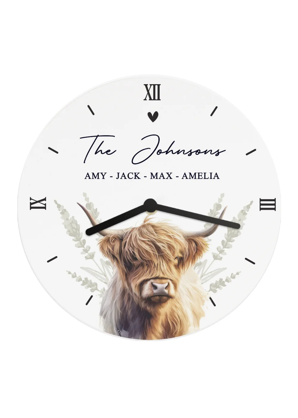 Personalised Memento Company Highland Cow White Wooden Clock - One Size Image 3