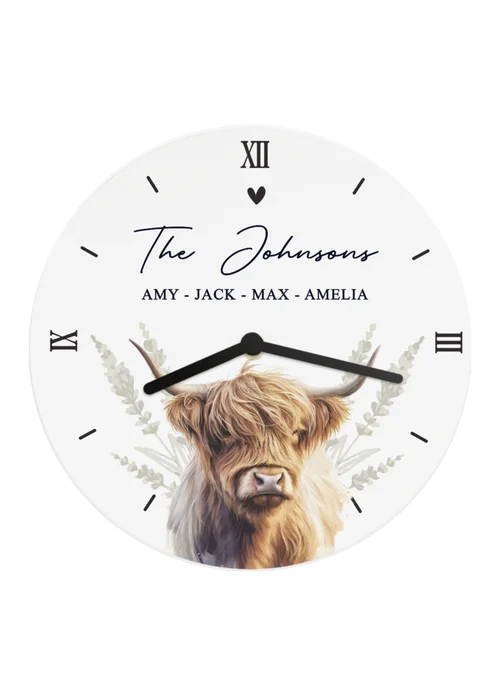 Personalised Memento Company Highland Cow White Wooden Clock - One Size Image 3
