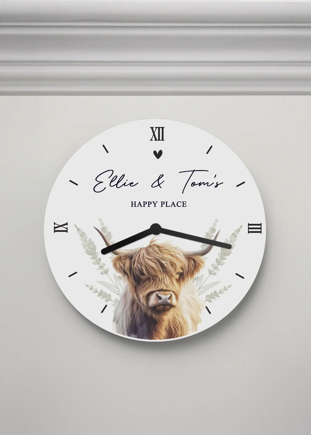 Personalised Memento Company Highland Cow White Wooden Clock - One Size Image 1
