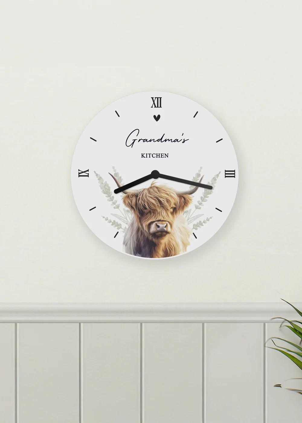 Personalised Memento Company Highland Cow White Wooden Clock - One Size Image 2