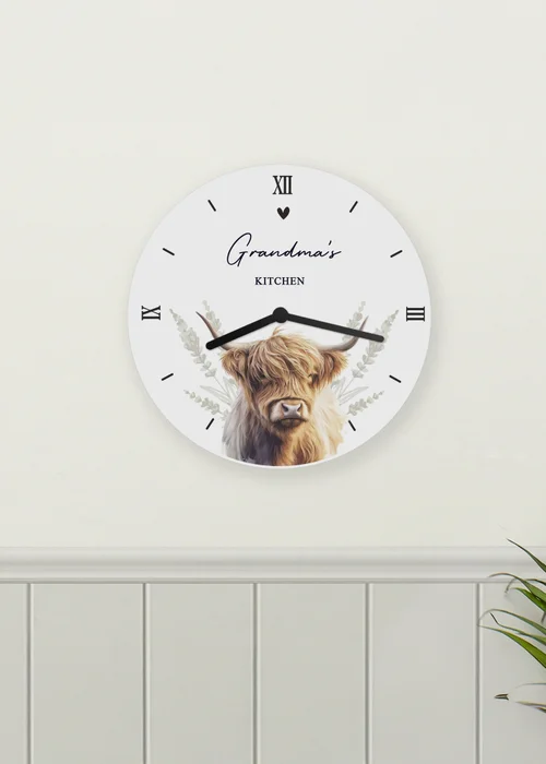 Personalised Memento Company Highland Cow White Wooden Clock - One Size Image 2
