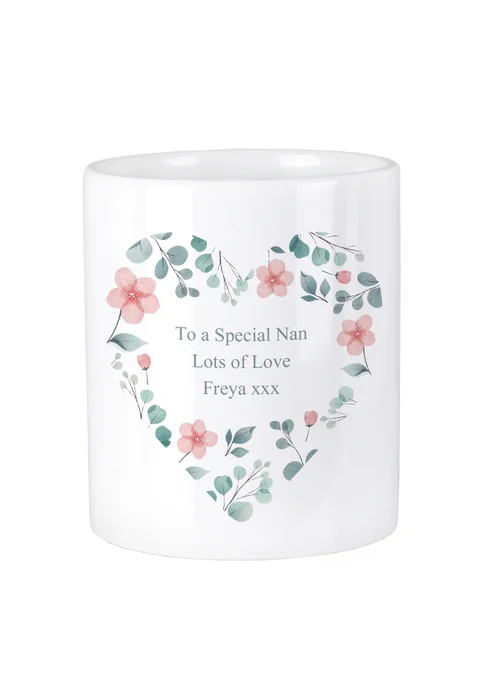 Personalised Memento Company Floral Heart White Ceramic Storage Pot - One Size Image 1