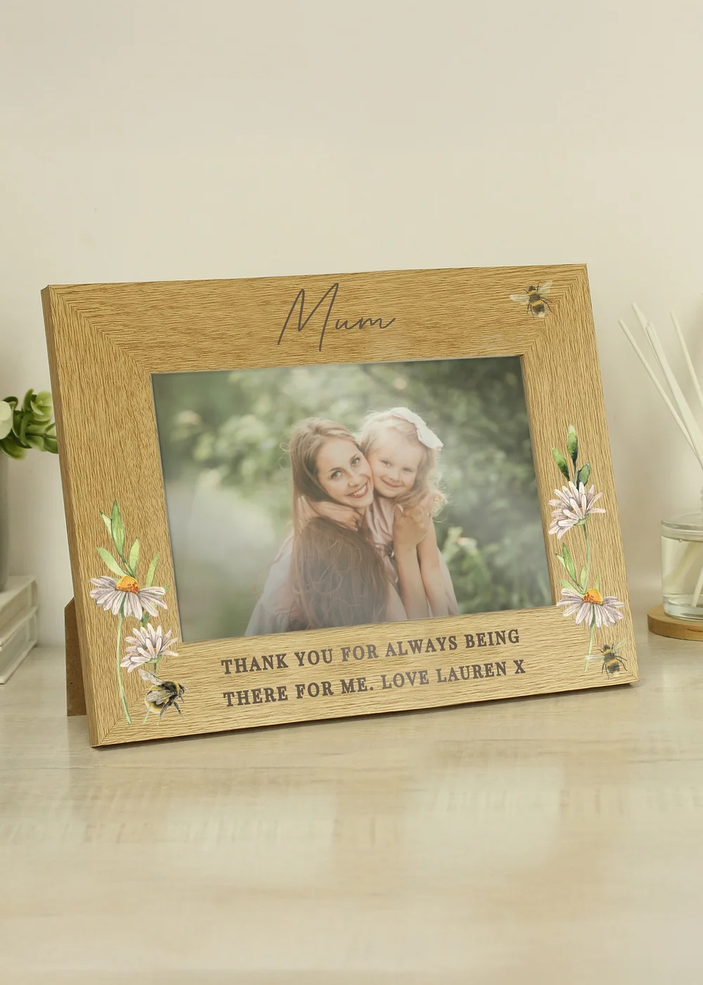 Personalised Memento Company Floral Bee 6x4 Brown Oak Finish Photo Frame - One Size Image 2