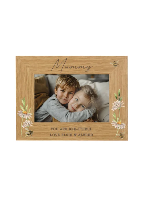 Personalised Memento Company Floral Bee 6x4 Brown Oak Finish Photo Frame - One Size Image 3