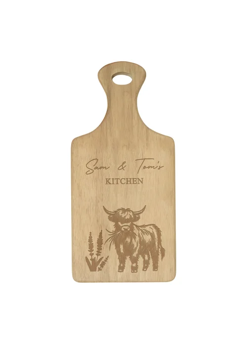 Personalised Memento Company Highland Cow Brown Paddle Chopping Board - One Size Image 3