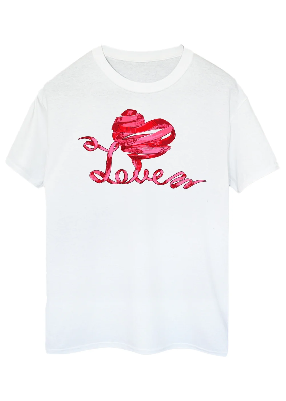 Brands In Valentine's Day Love Ribbon Heart Adult White Boyfriend Fit T-Shirt - Large Image 1