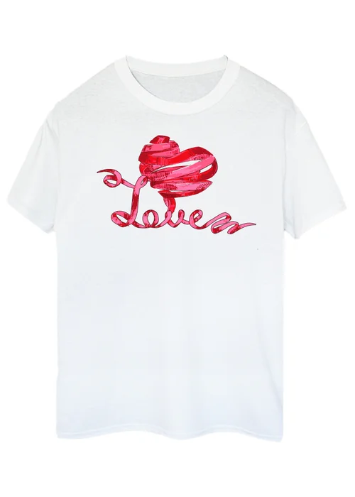 Brands In Valentine's Day Love Ribbon Heart Adult White Boyfriend Fit T-Shirt - Large Image 1