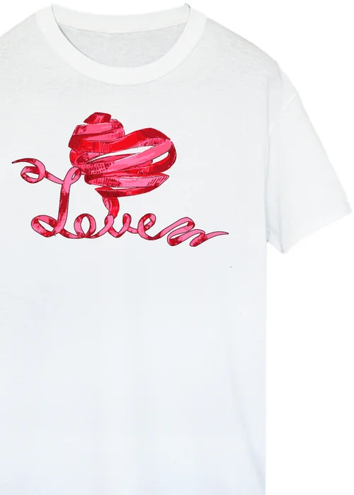 Brands In Valentine's Day Love Ribbon Heart Adult White Boyfriend Fit T-Shirt - Large Image 2