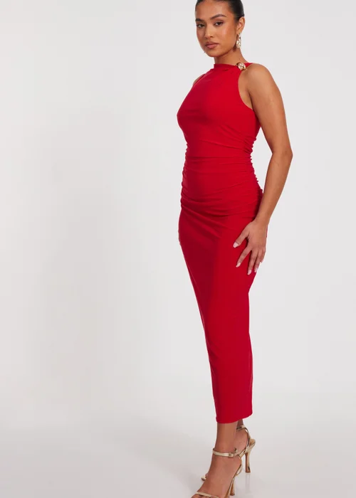 Quiz Red Petite Buckle Detail Midaxi Dress - 6 Image 3