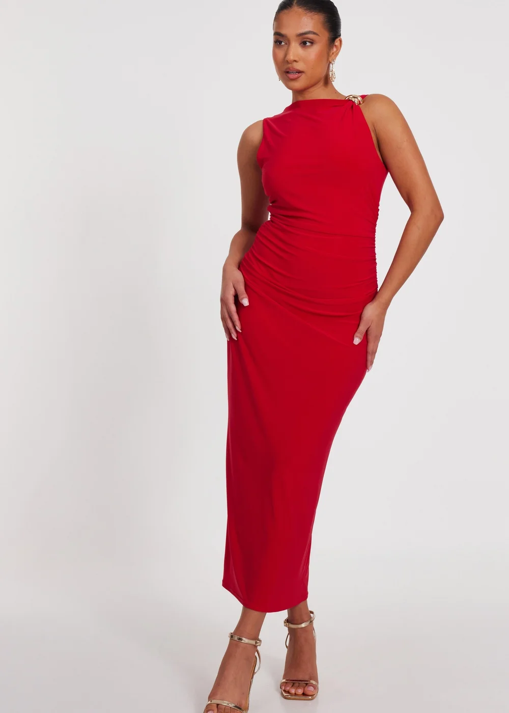 Quiz Red Petite Buckle Detail Midaxi Dress - 6 Image 1
