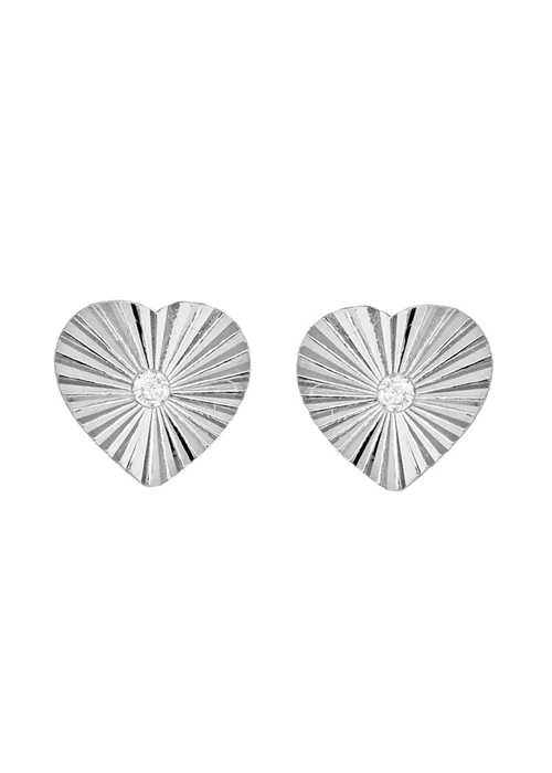 Golden Moments Sterling Silver CZ Concertinaed-Heart Stud Earrings - One Size Image 1