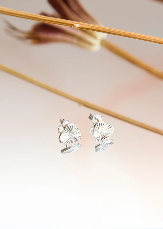 Golden Moments Sterling Silver CZ Concertinaed-Heart Stud Earrings