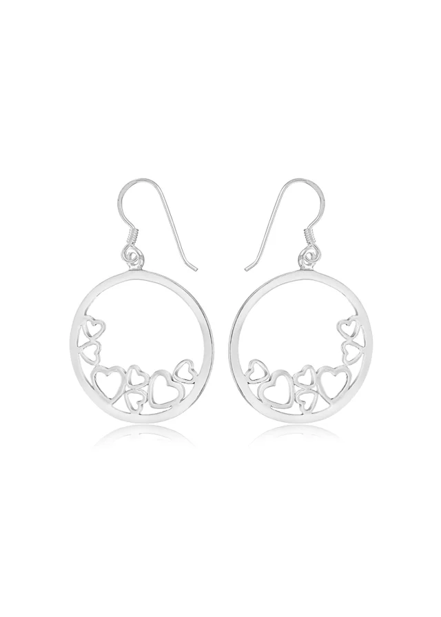 Golden Moments Sterling Silver Hearts-In-Circle Drop Earrings