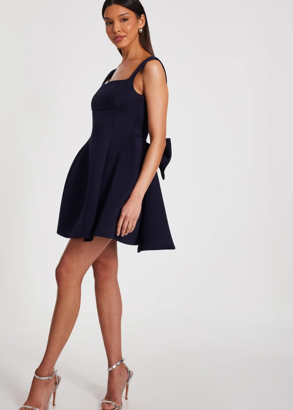 quiz navy skater dress Quiz One Shoulder Midi Skater Dress - Dark Blue