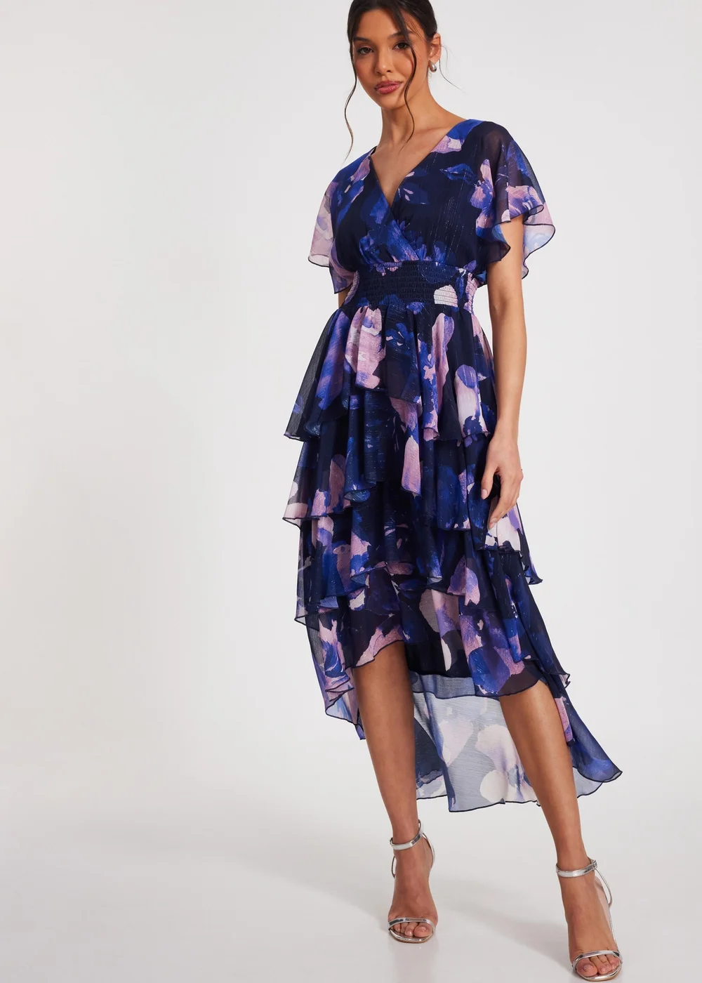 Quiz Navy Dip Hem Midi Dress - 8 Image 1