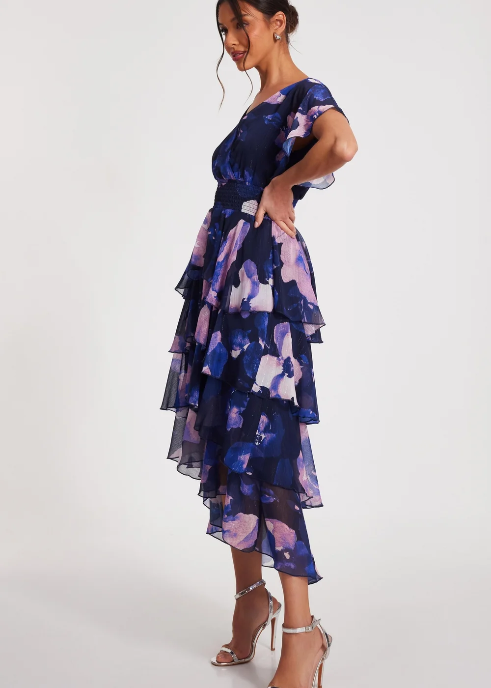 Quiz Navy Dip Hem Midi Dress - 8 Image 3