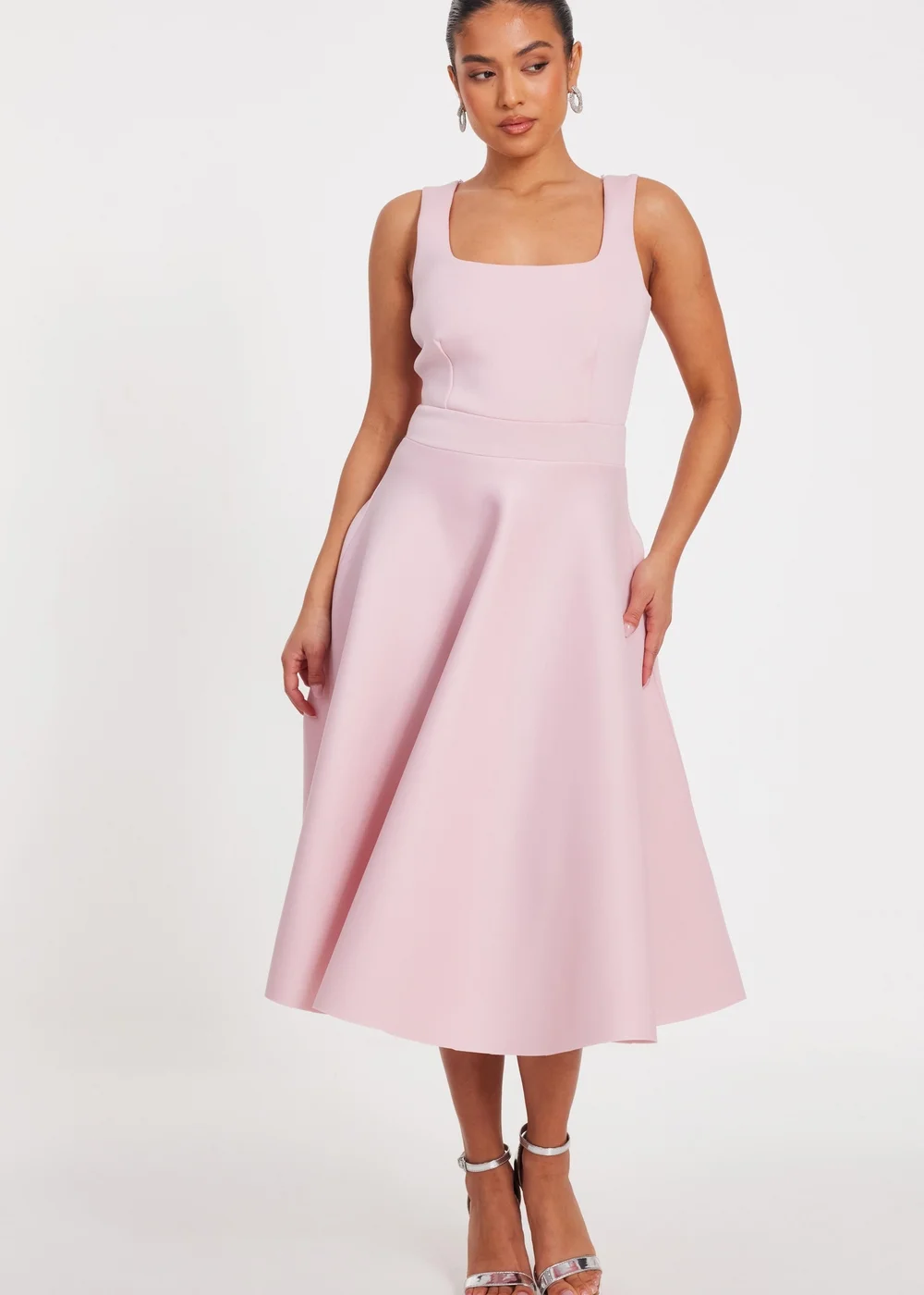 Quiz Pink Petite A-Line Midi Dress - 6 Image 1