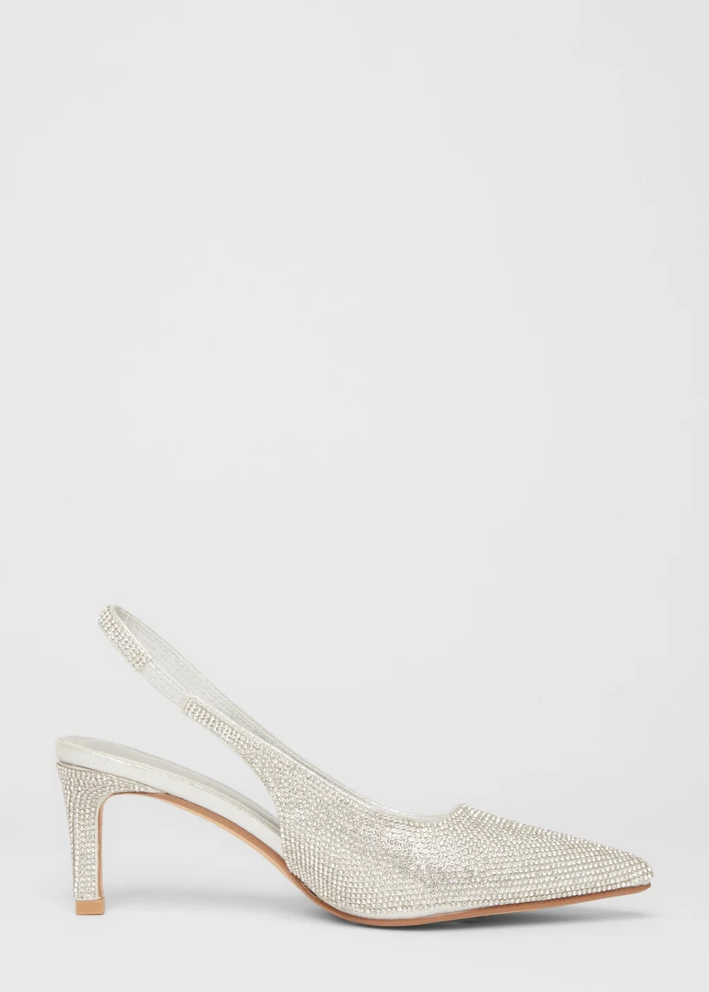 Quiz Silver Diamante Sling Back Heels - 3 Image 5