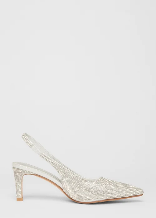 Quiz Silver Diamante Sling Back Heels - 3 Image 5