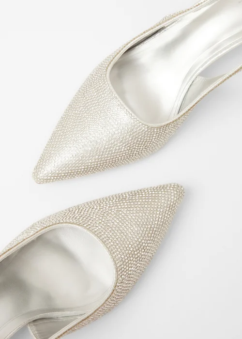 Quiz Silver Diamante Sling Back Heels - 3 Image 4