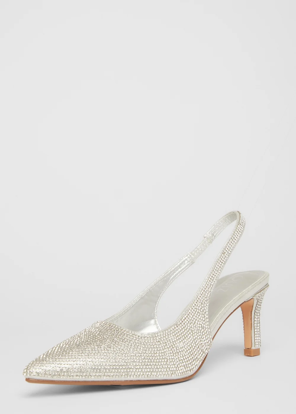 Quiz Silver Diamante Sling Back Heels - 3 Image 1