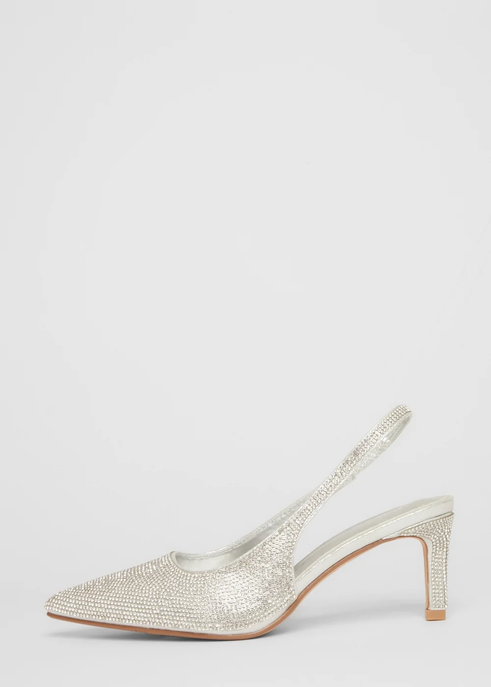 Quiz Silver Diamante Sling Back Heels - 3 Image 3