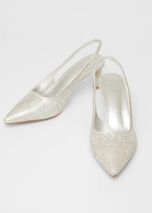 Quiz Silver Diamante Sling Back Heels - 3 Image 2