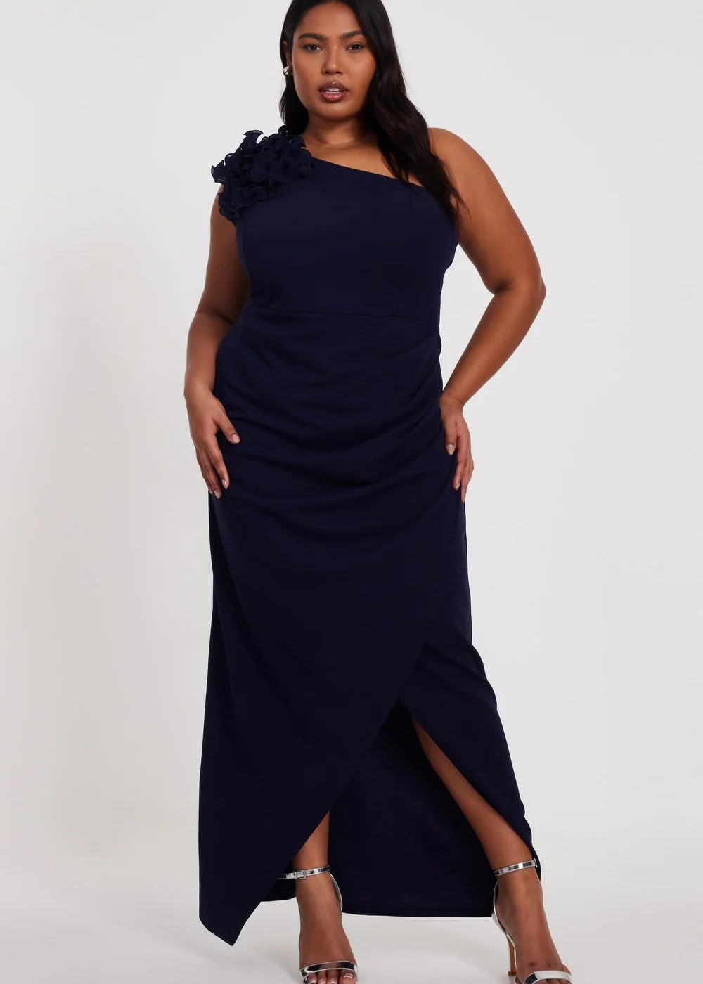 quiz one shoulder maxi dress Quiz Black & Red Floral Mesh One Shoulder Maxi Dress