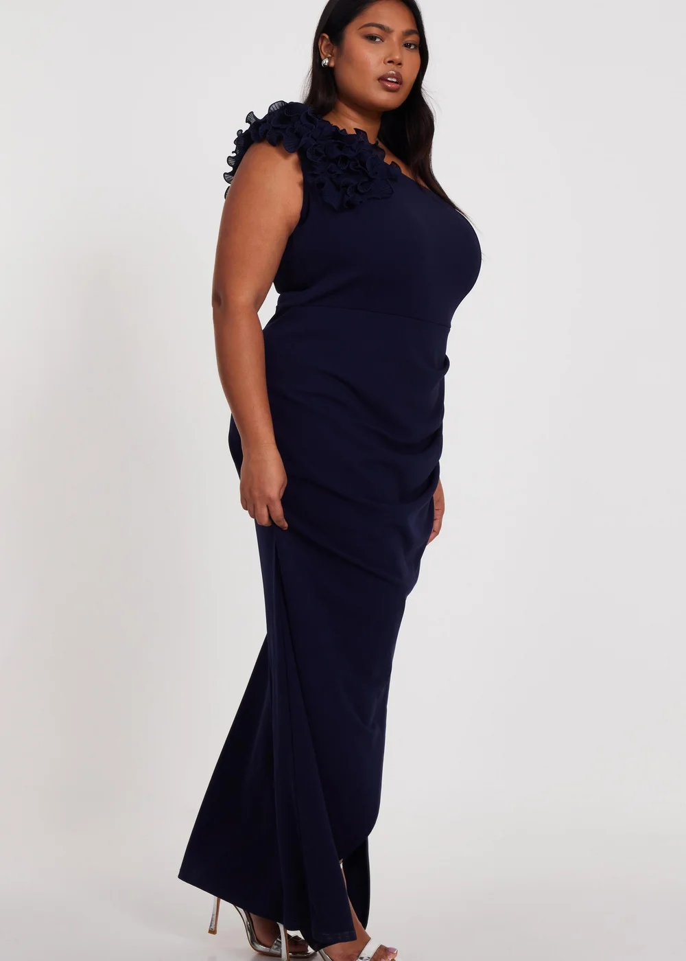 Quiz Navy Curve One Shoulder Maxi Dress - 22 | Matalan Quiz Navy Curve One Shoulder Maxi Dress - 22 | Matalan
